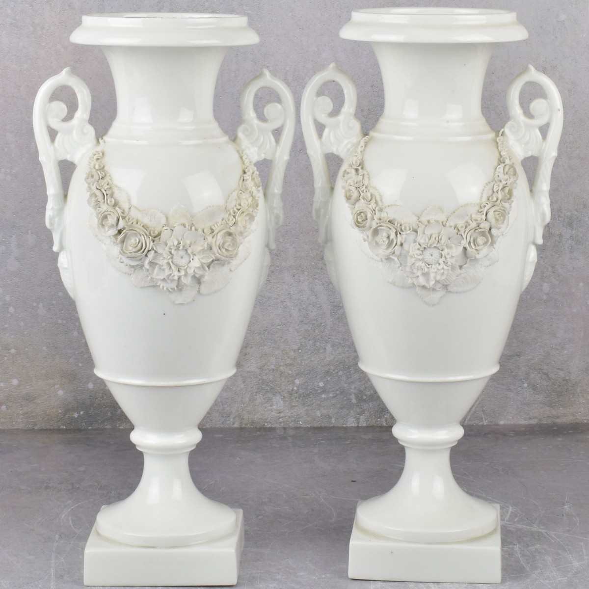 Vintage White Glazed Porcelain Urn Shape Vases