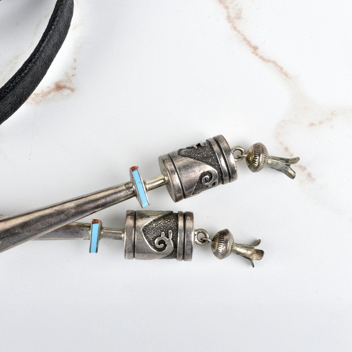 Native American Turquoise, Coral & Silver Bolo Tie
