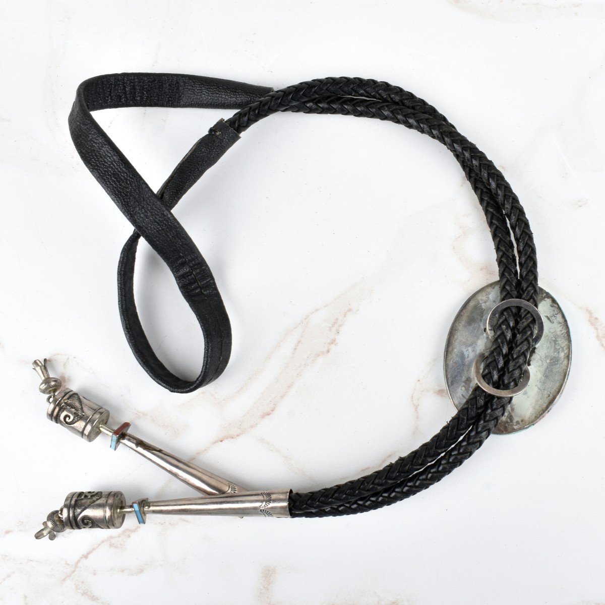 Native American Turquoise, Coral & Silver Bolo Tie