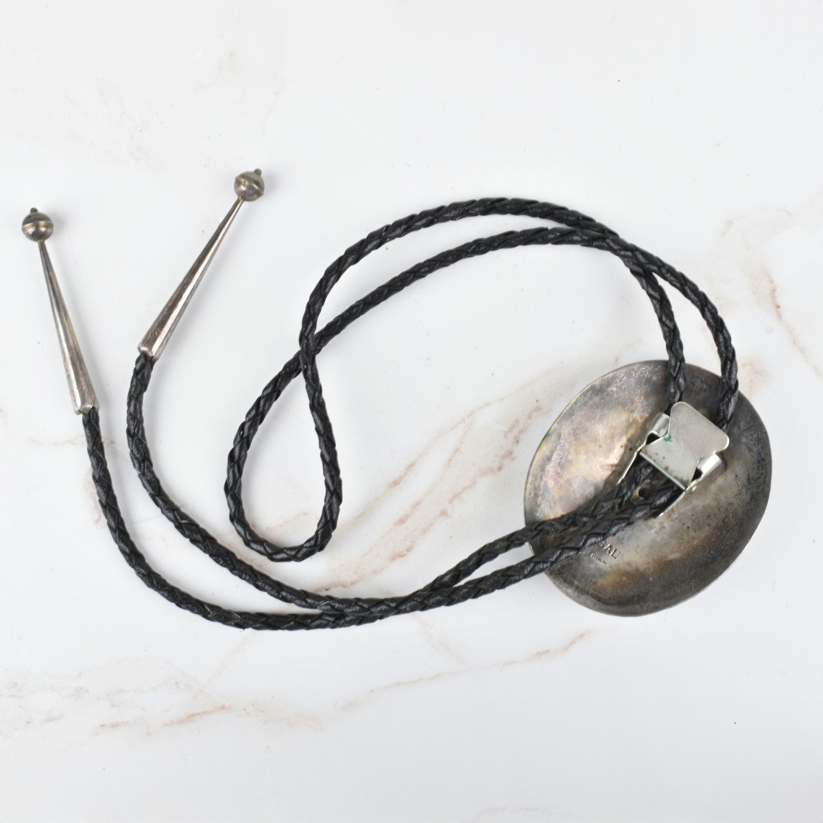 Navajo Turquoise, Coral and Silver Bolo Tie
