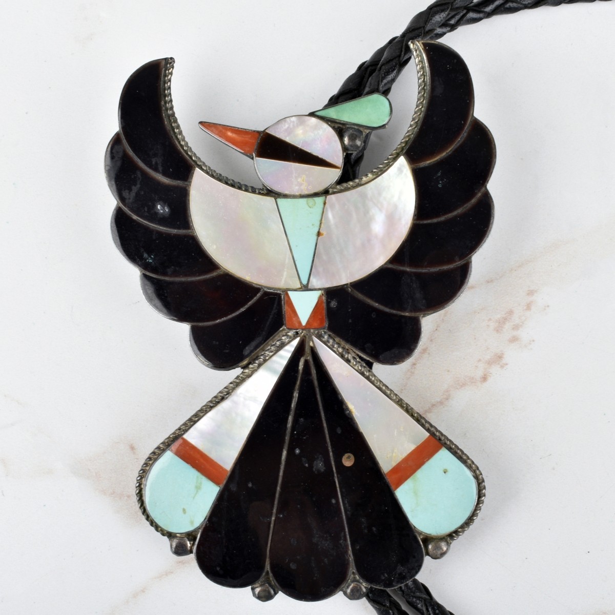Zuni Hardstone and Silver Bolo Tie