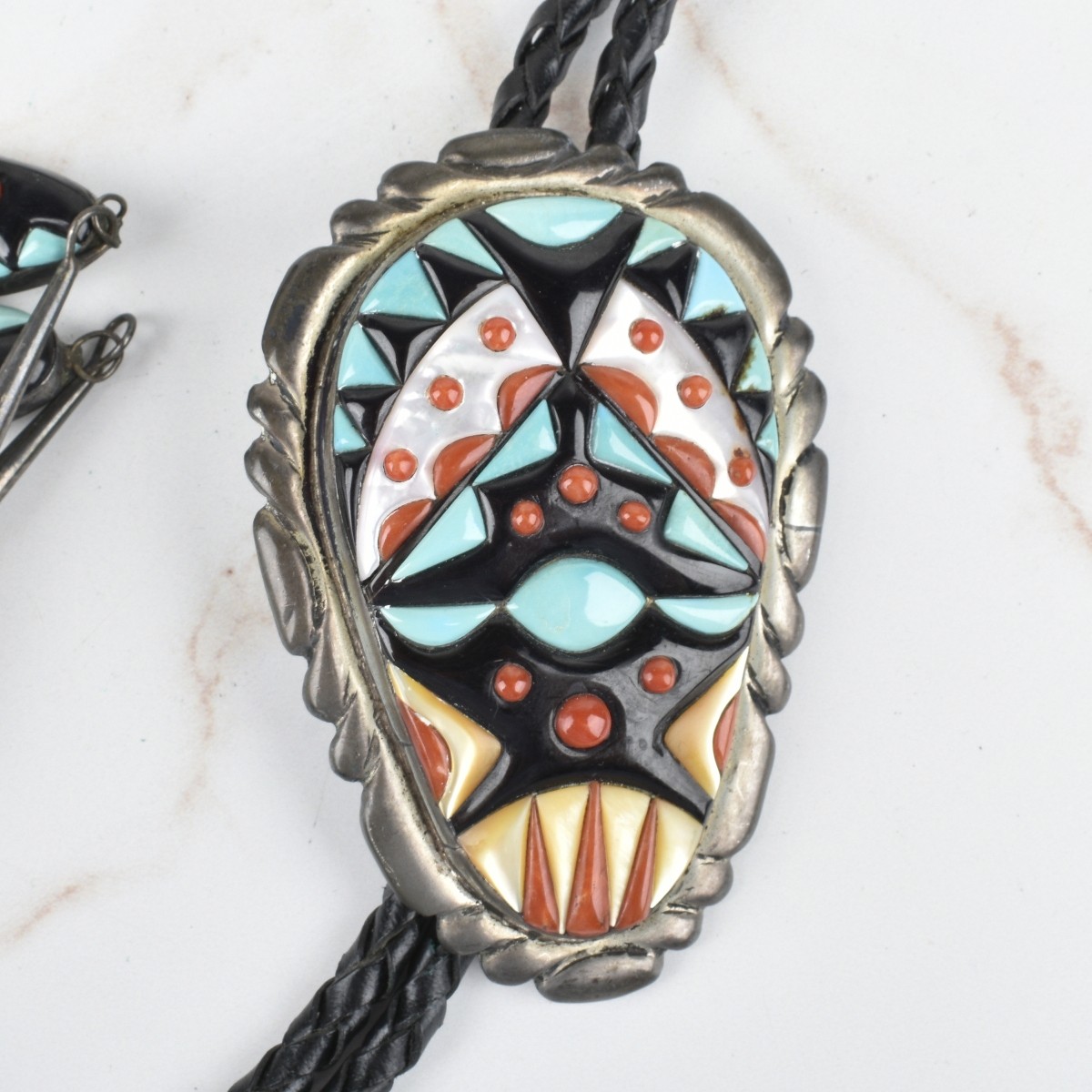 Zuni Hardstone and Silver Bolo Tie