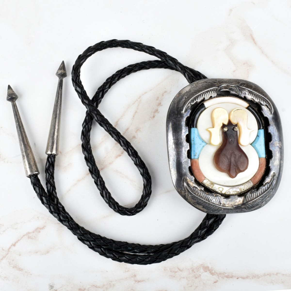 Zuni Hardstone and Silver Bolo Tie