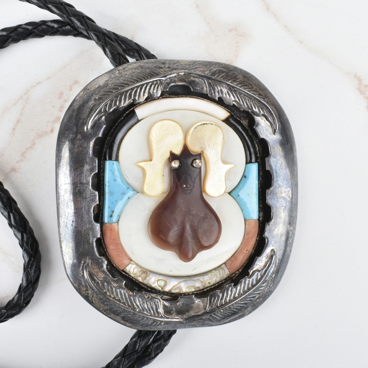Zuni Hardstone and Silver Bolo Tie