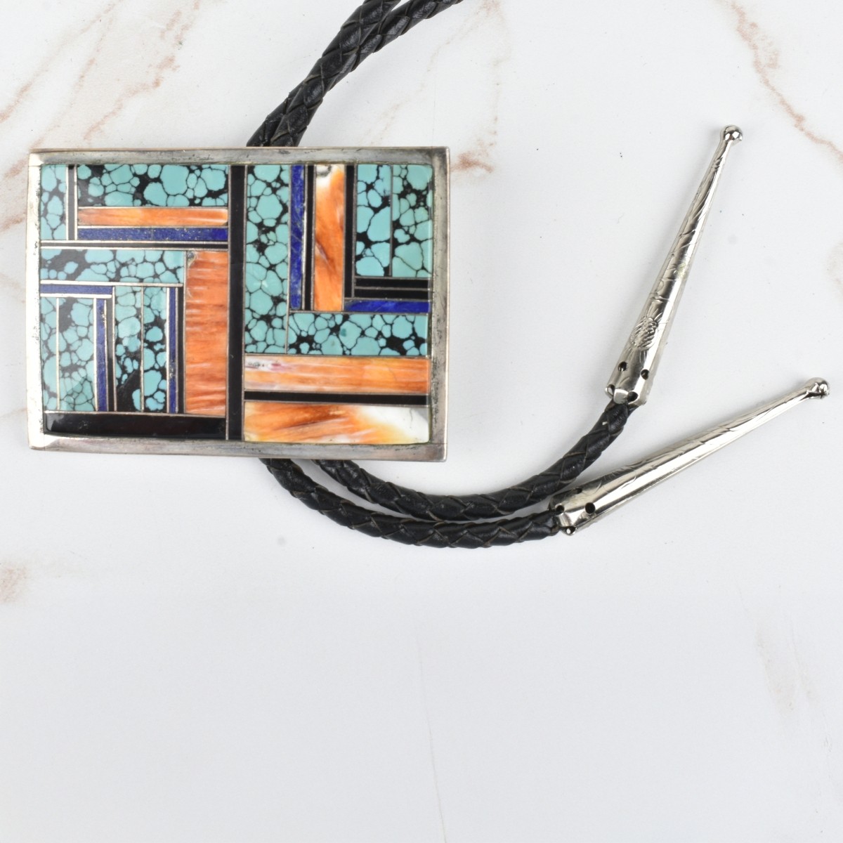 Zuni Hardstone and Silver Bolo Tie