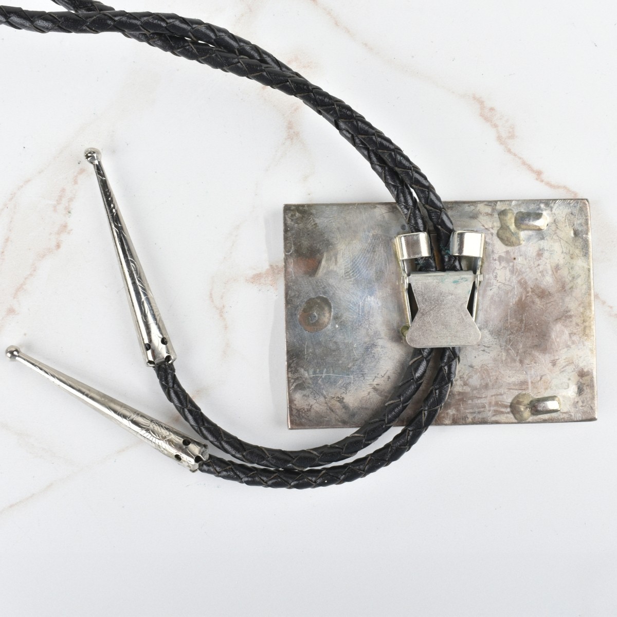 Zuni Hardstone and Silver Bolo Tie