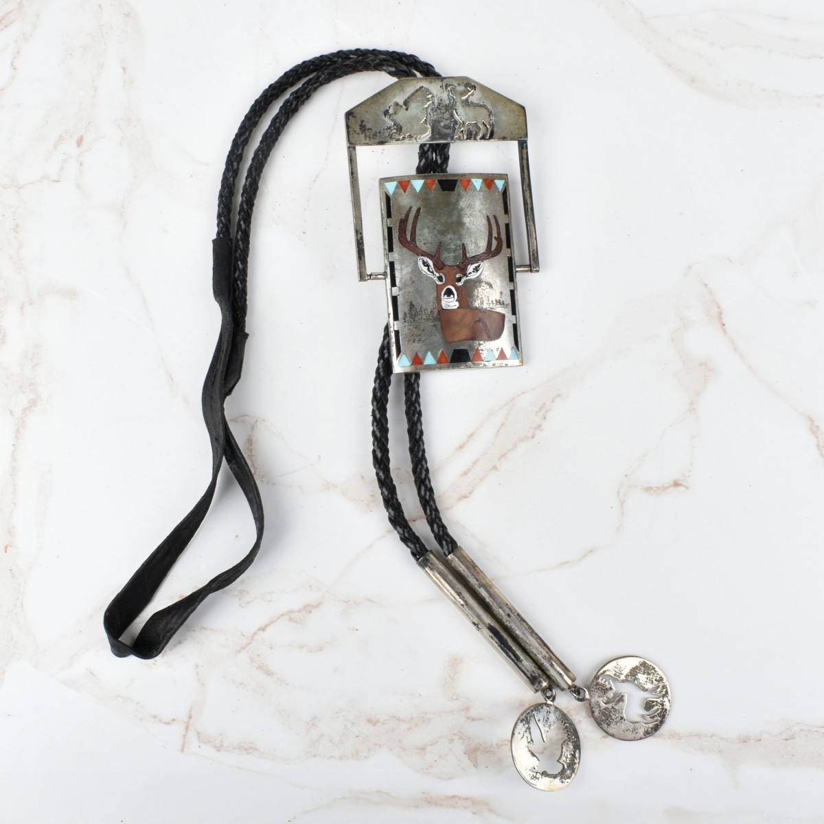 Zuni Hardstone and Silver Bolo Tie