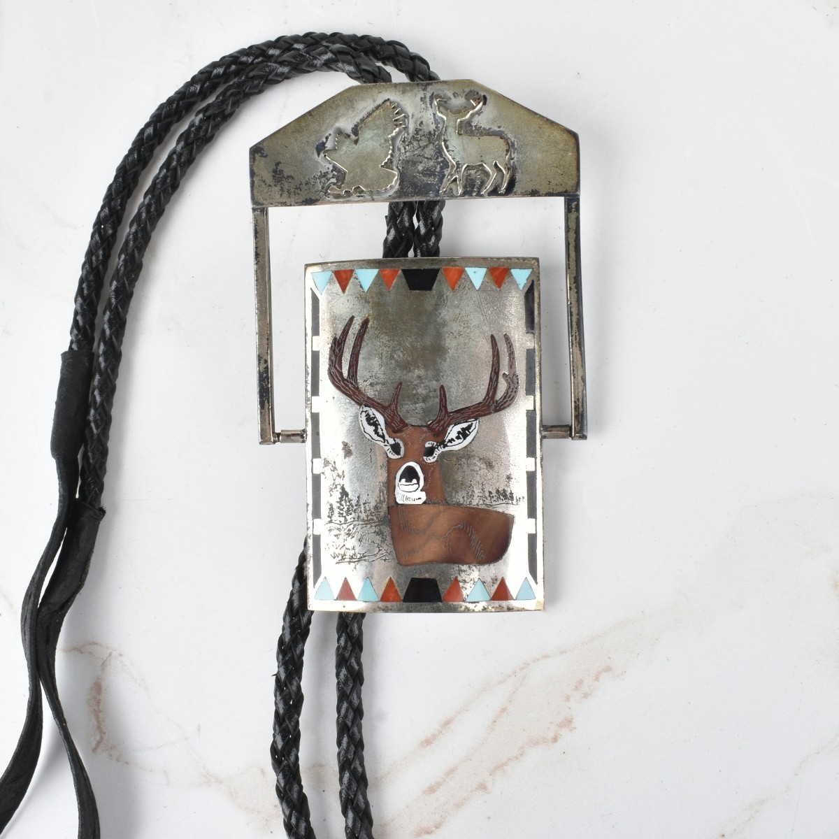 Zuni Hardstone and Silver Bolo Tie