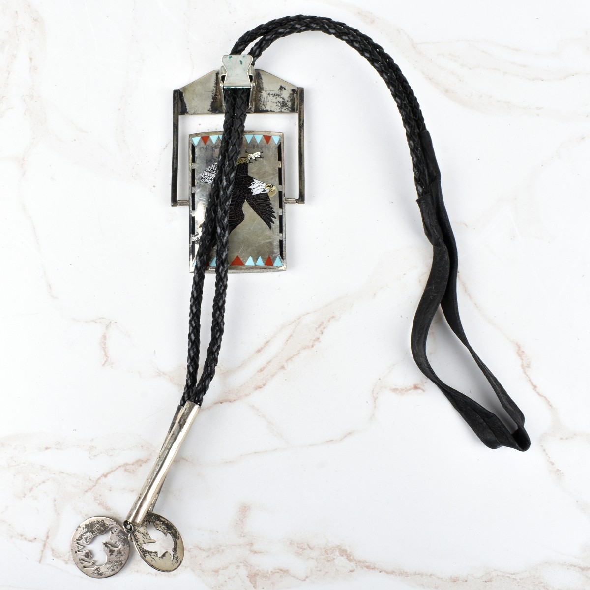 Zuni Hardstone and Silver Bolo Tie