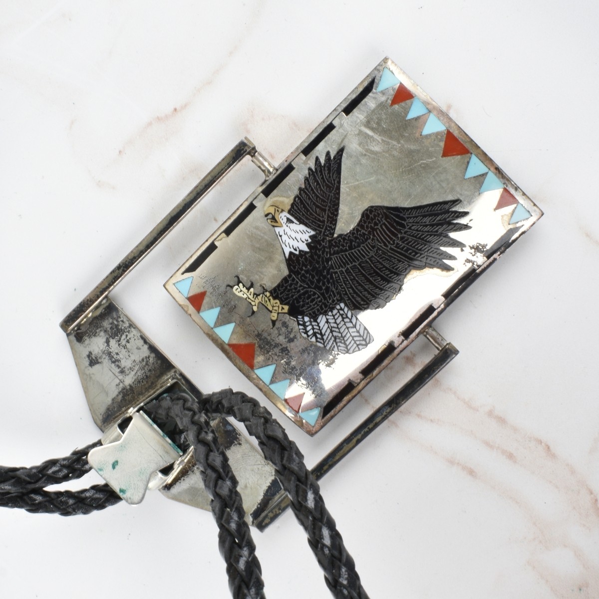 Zuni Hardstone and Silver Bolo Tie