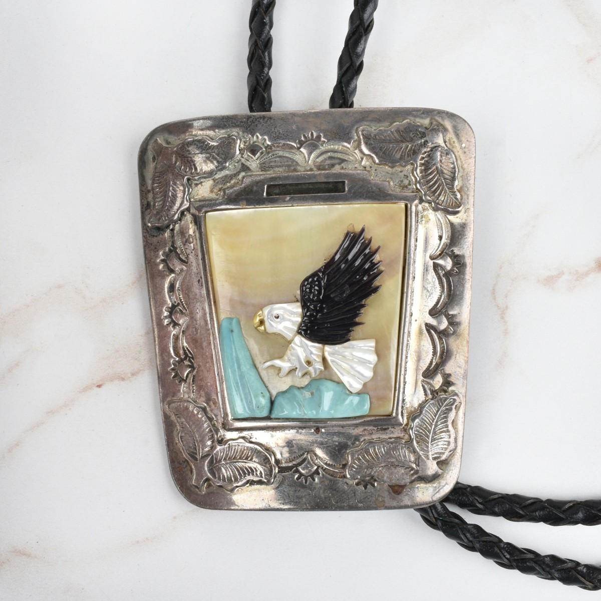 Zuni Hardstone and Silver Bolo Tie