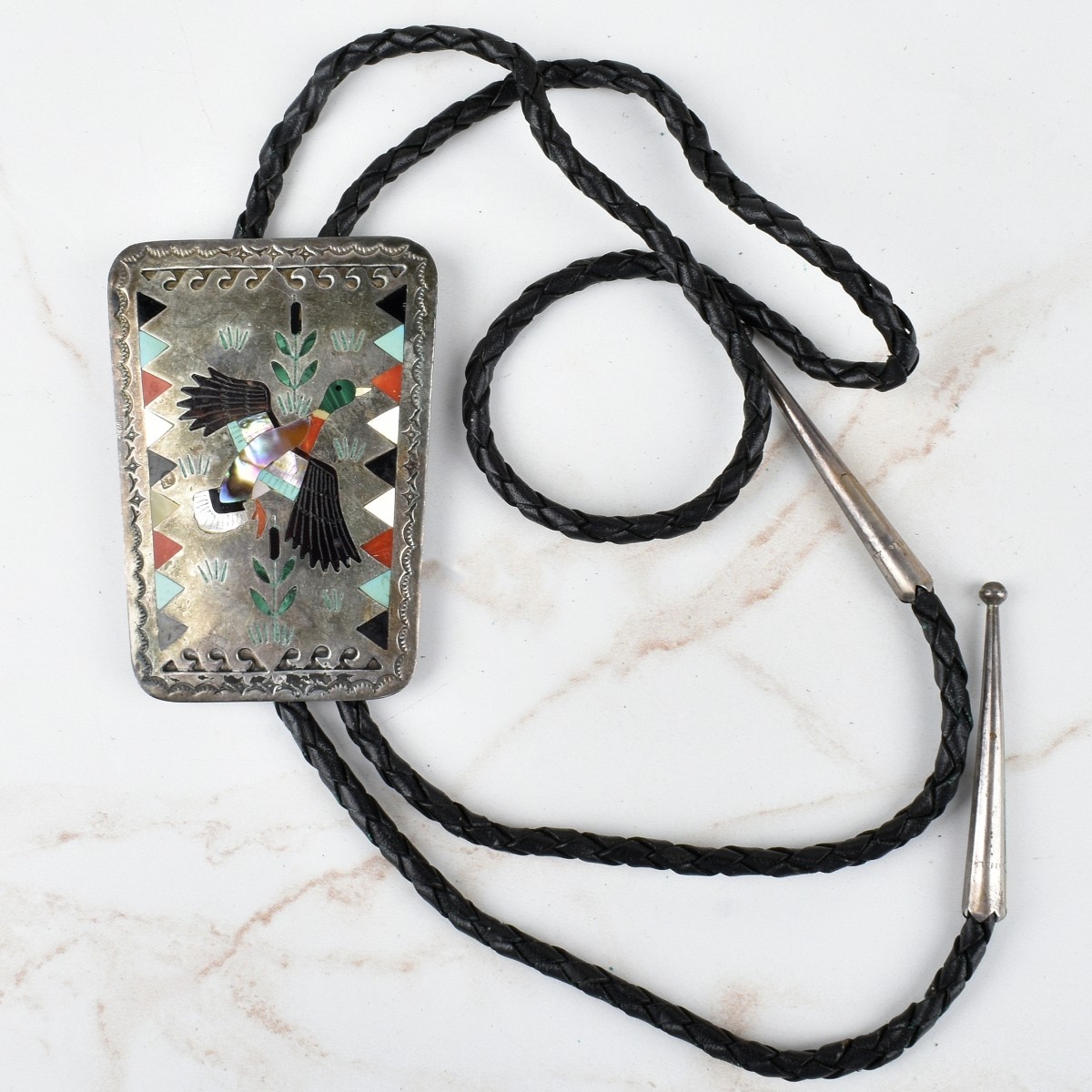 Zuni Hardstone and Silver Bolo Tie
