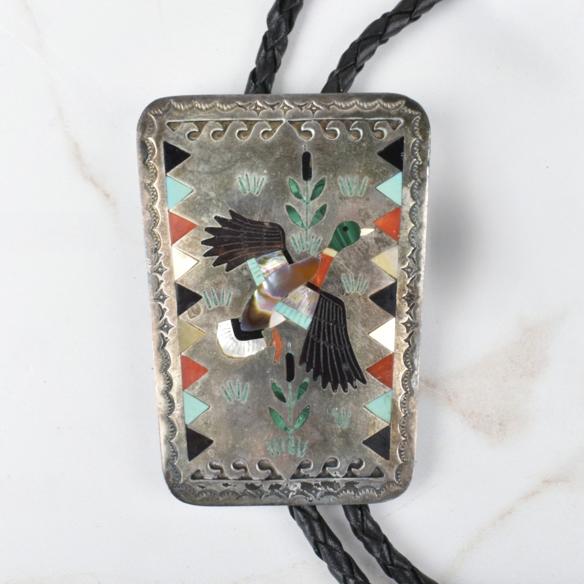 Zuni Hardstone and Silver Bolo Tie