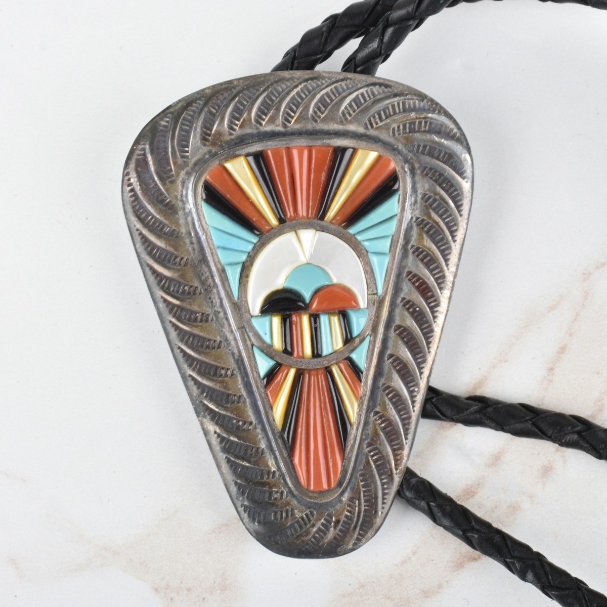 Zuni Hardstone and Silver Bolo Tie