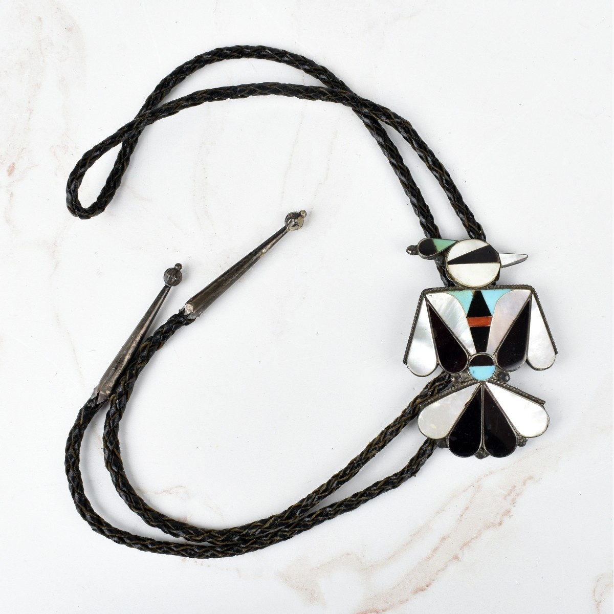 Zuni Hardstone and Silver Bolo Tie