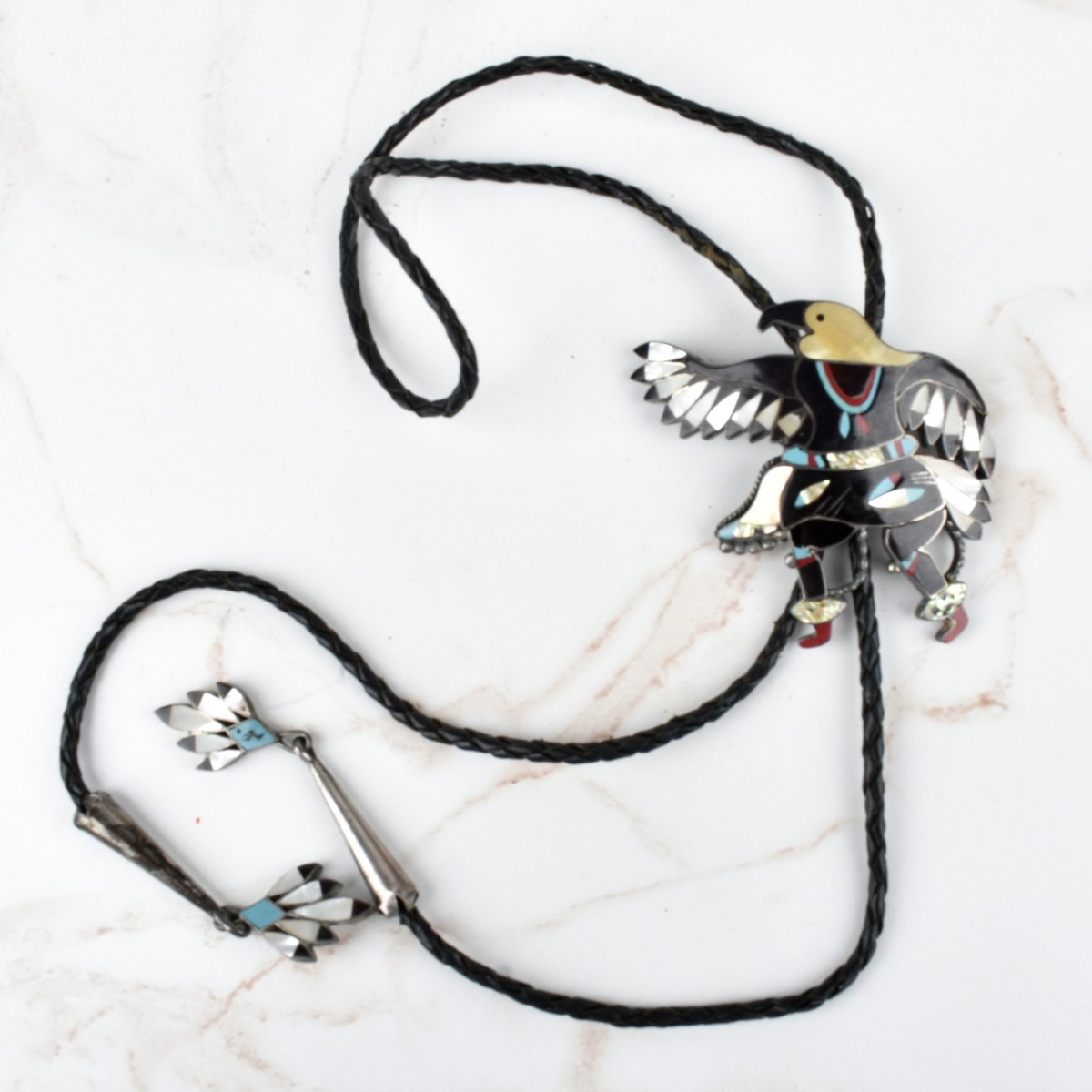 Zuni Hardstone and Silver Bolo Tie