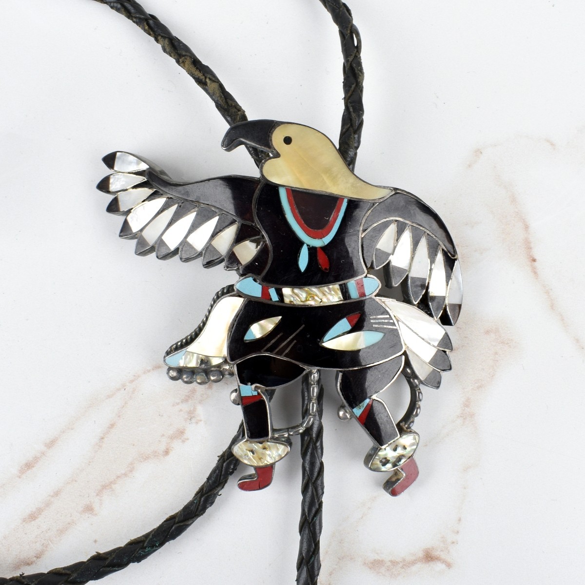 Zuni Hardstone and Silver Bolo Tie