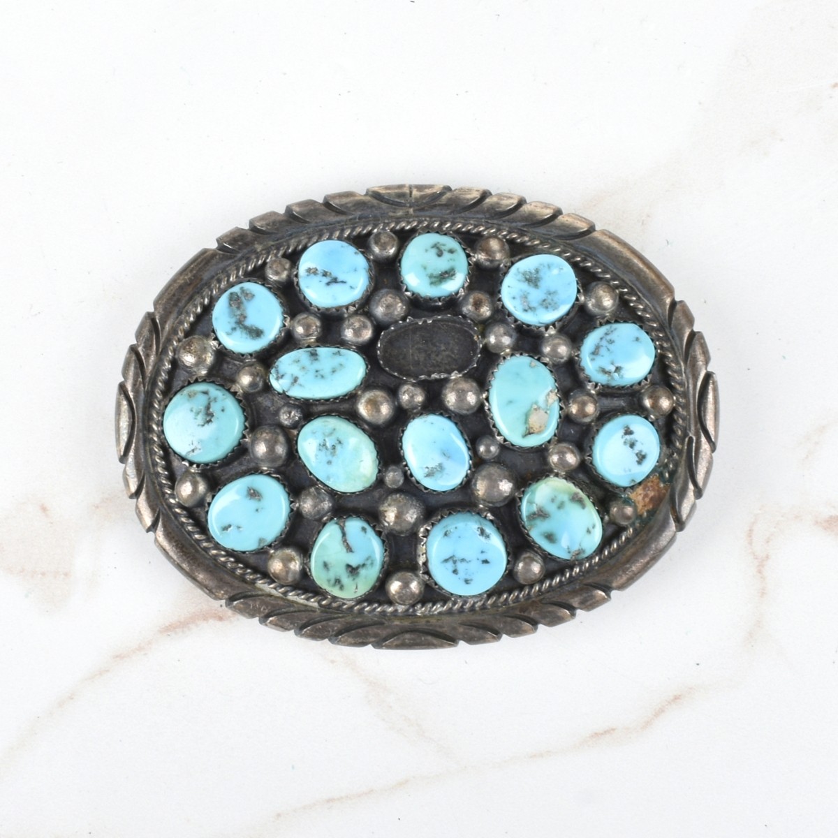 Navajo Turquoise and Silver Belt Buckle