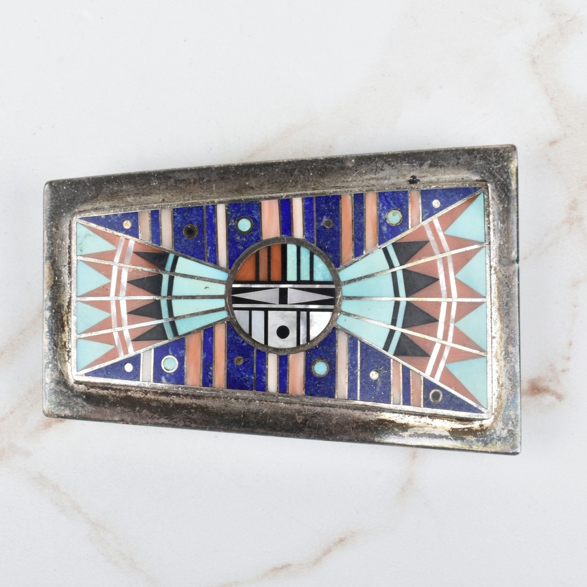 Zuni Hardstone and Silver Belt Buckle