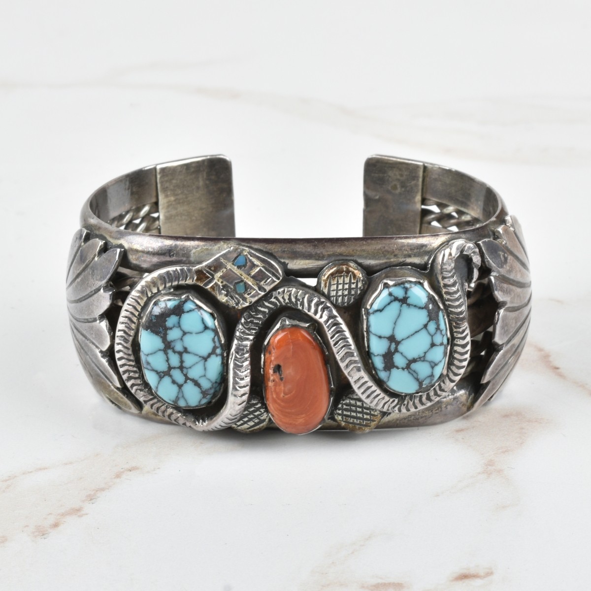 Navajo Coral, Turquoise and Silver Bracelet