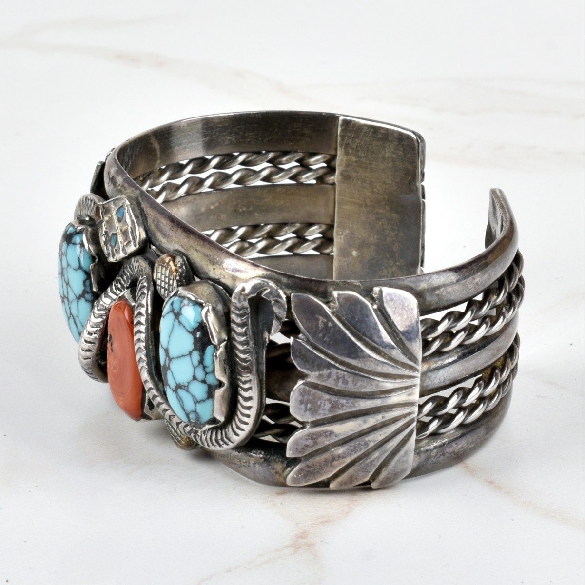 Navajo Coral, Turquoise and Silver Bracelet