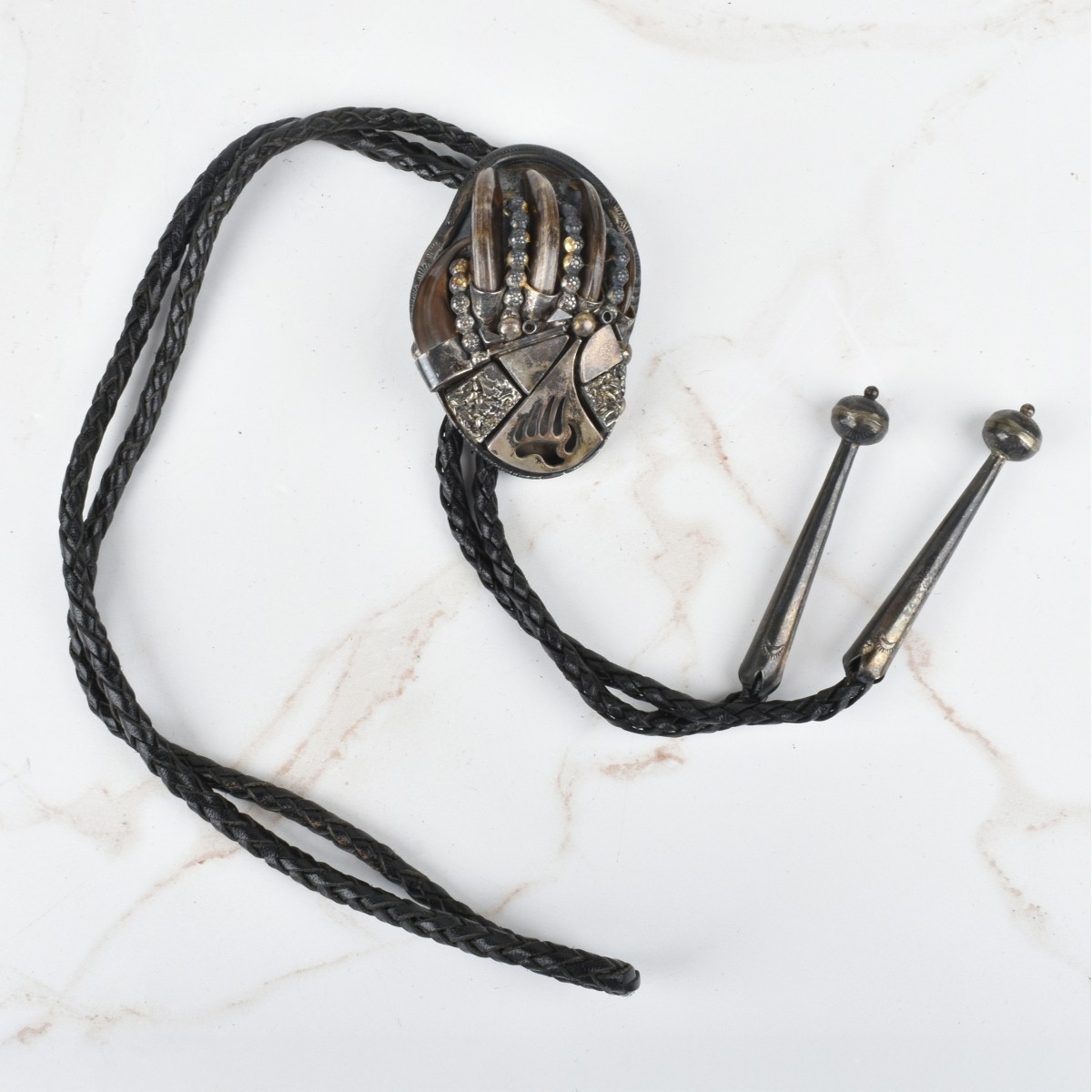 Native American Bear Claw & Silver Bolo Tie