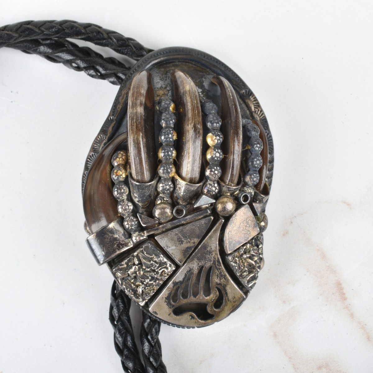 Native American Bear Claw & Silver Bolo Tie