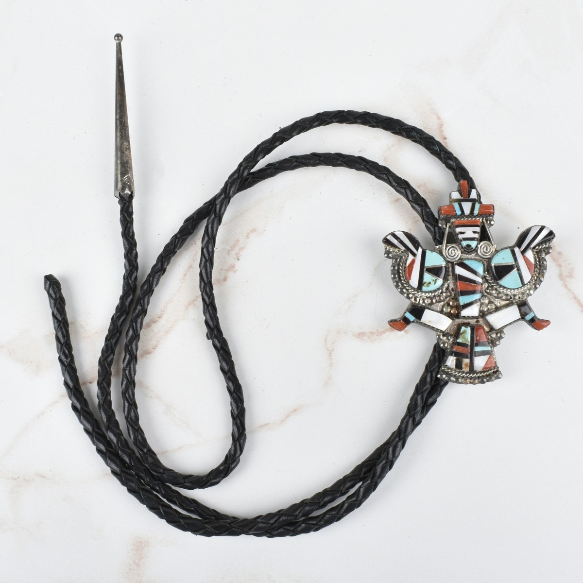 Zuni Hardstone and Silver Bolo Tie