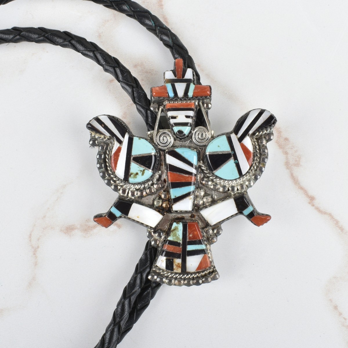 Zuni Hardstone and Silver Bolo Tie