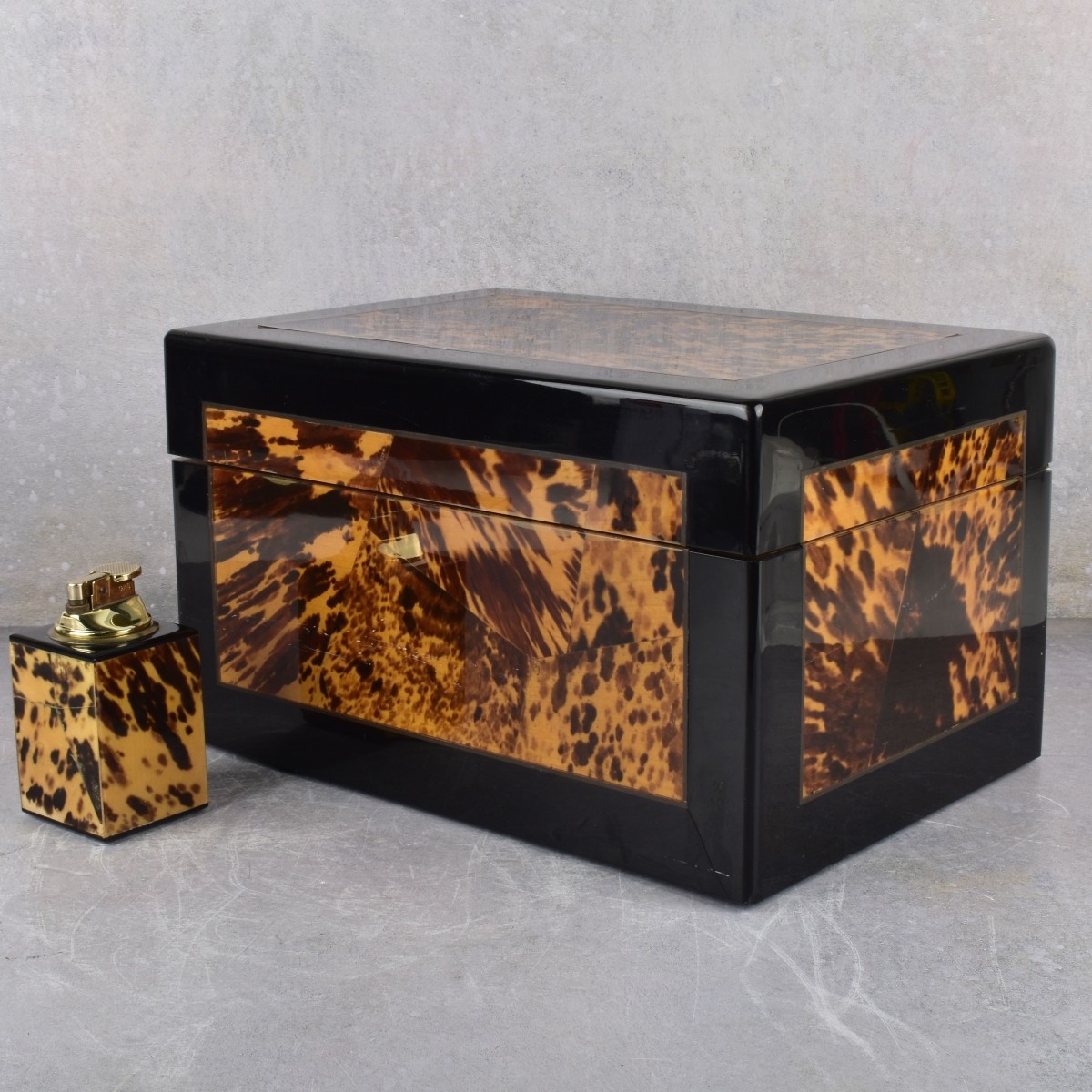 Large Faux Tortoiseshell Hinged Box and Lighter