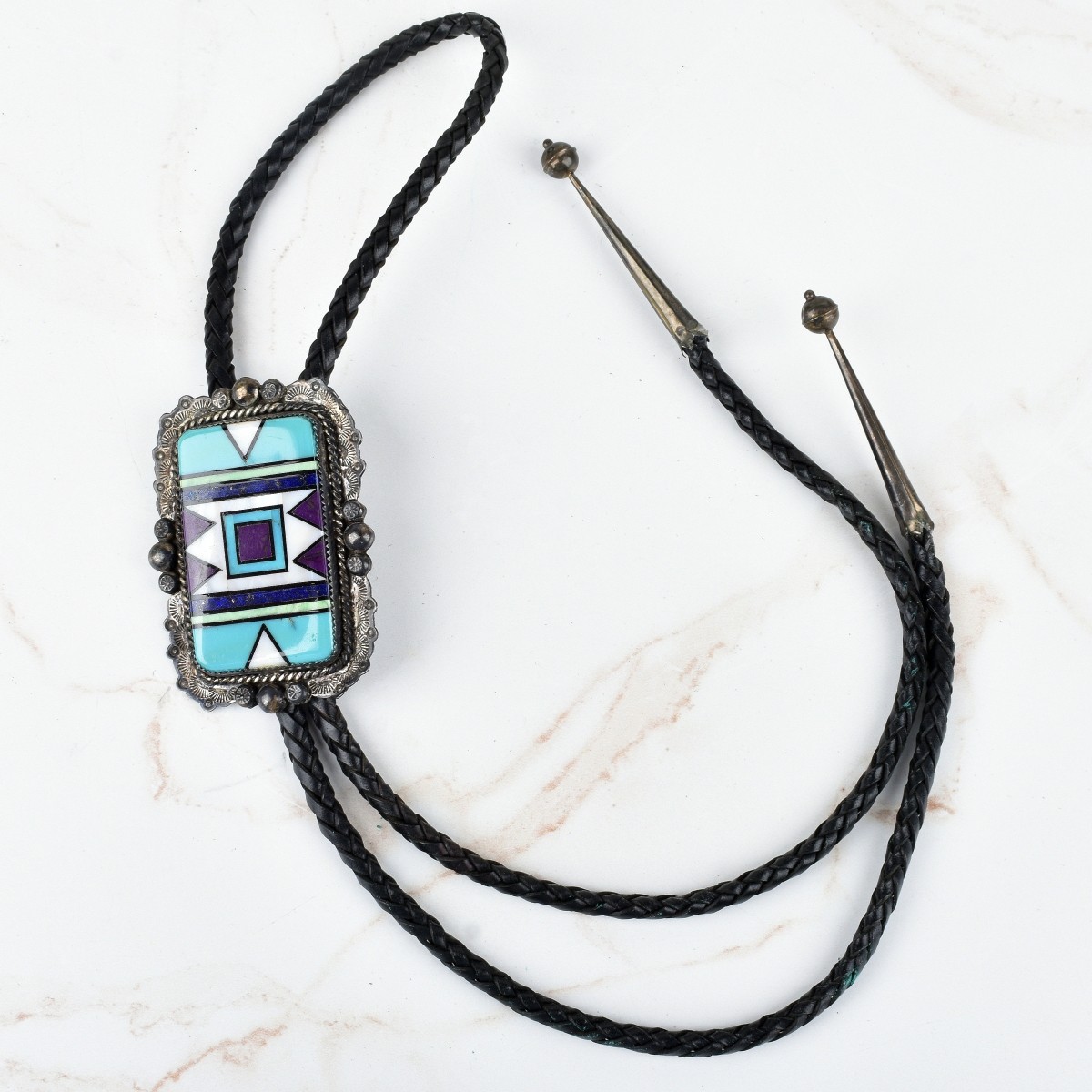 Navajo Hardstone and Silver Bolo Tie