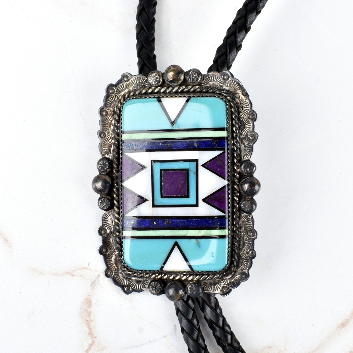 Navajo Hardstone and Silver Bolo Tie
