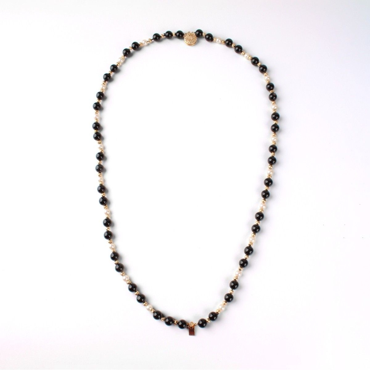 Pearl, Onyx and 14K Necklace