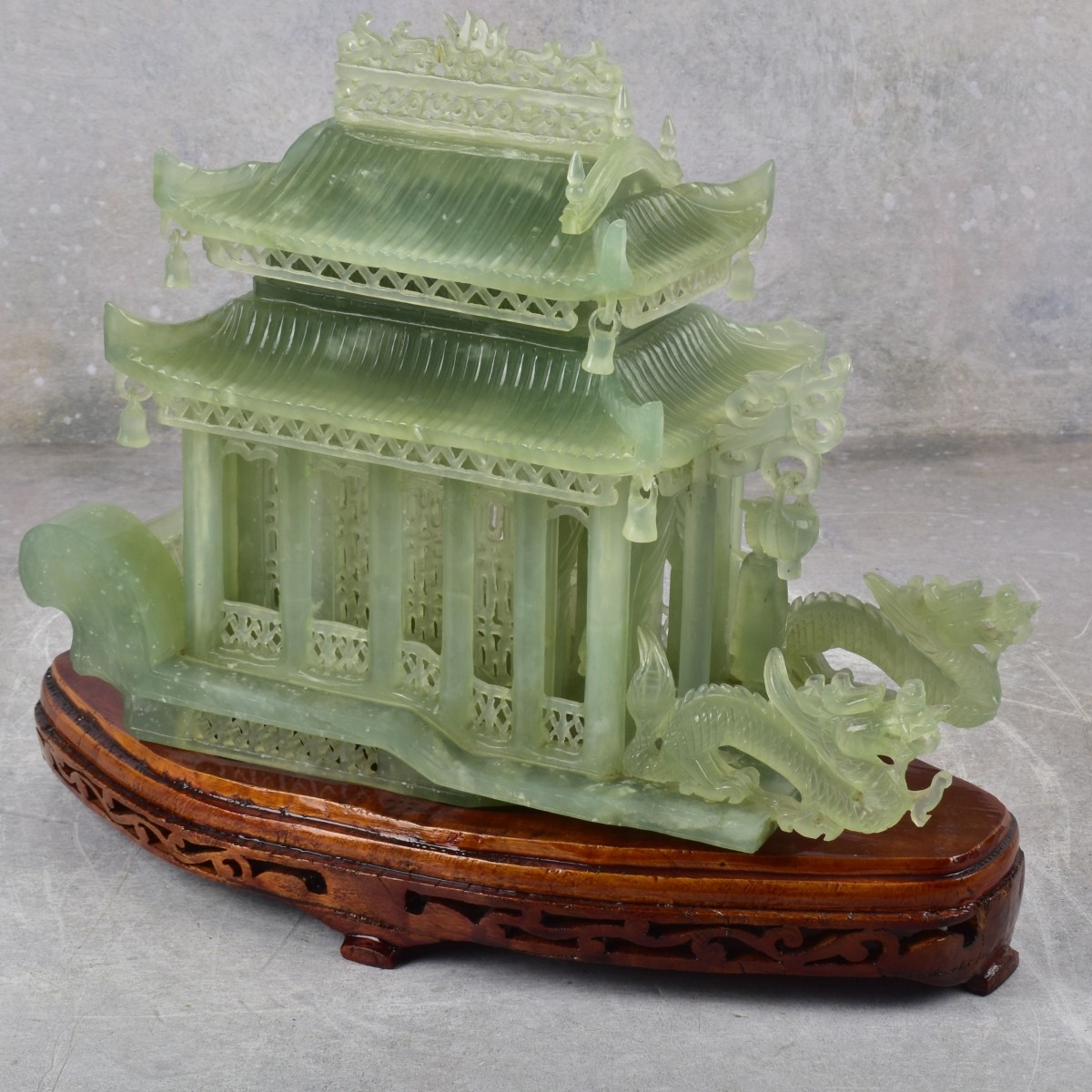 Vintage Carved Serpentine Dragon Boat
