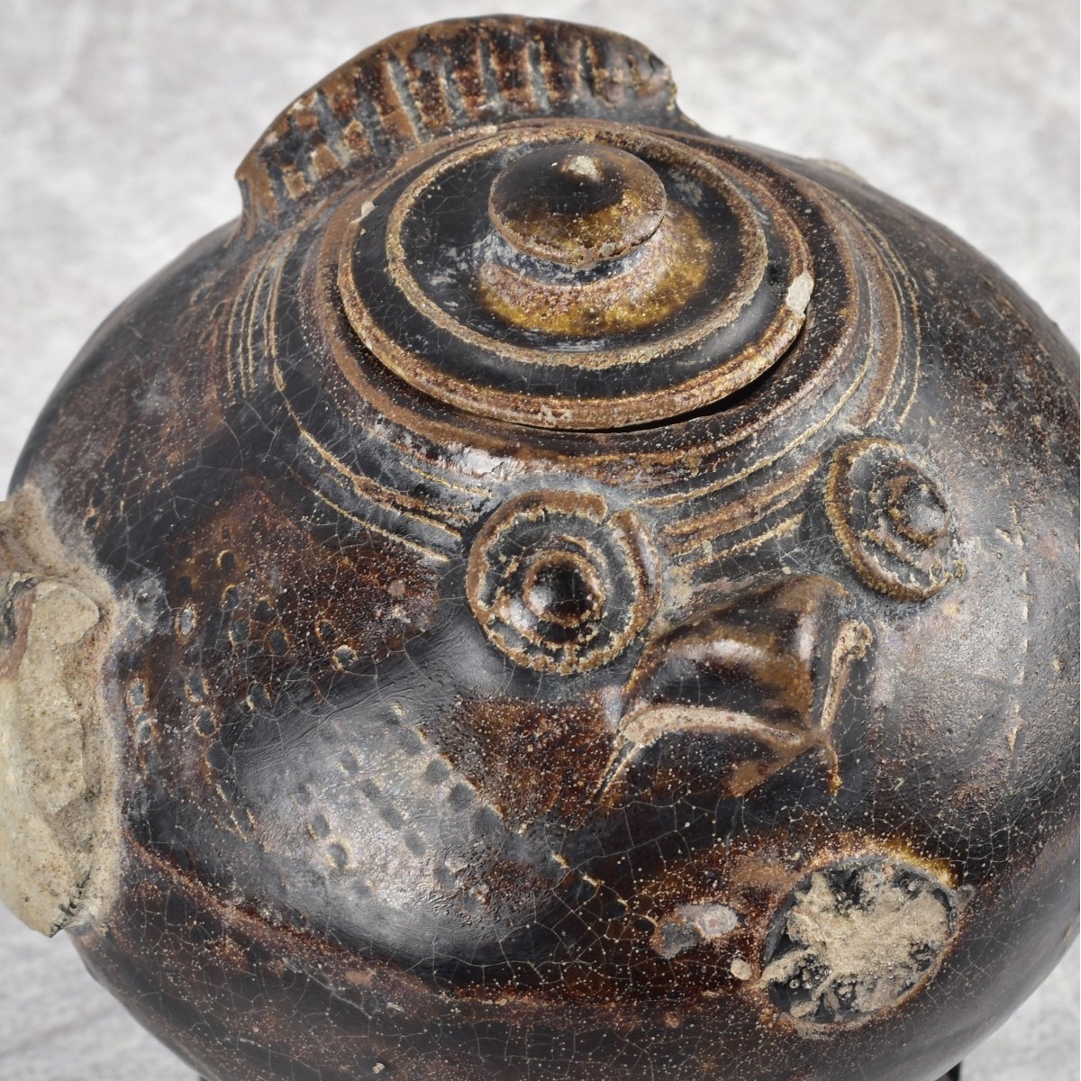11th-12th Century Brown Glazed Lime Pot