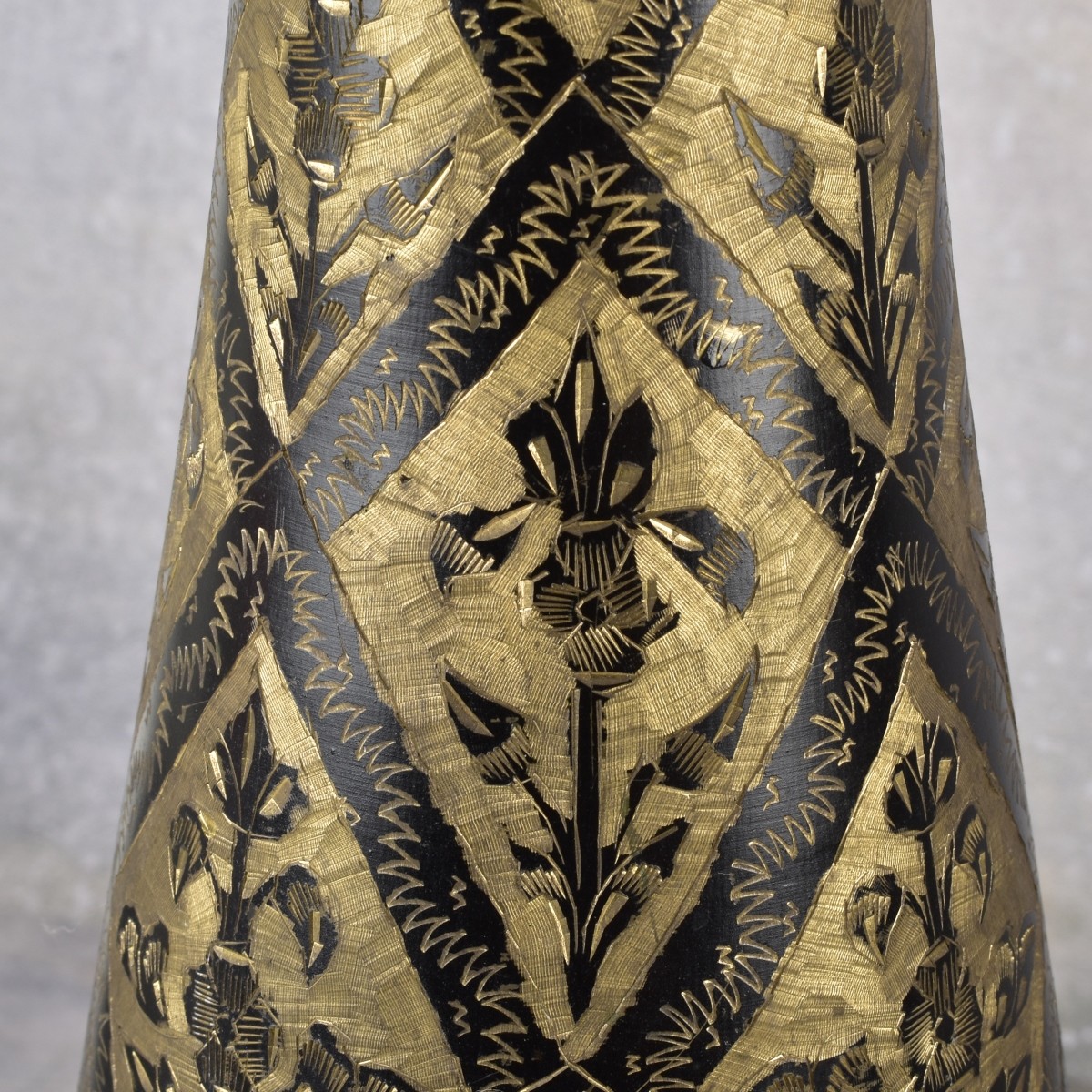 Brass Engraved and Enamel Floral Vases