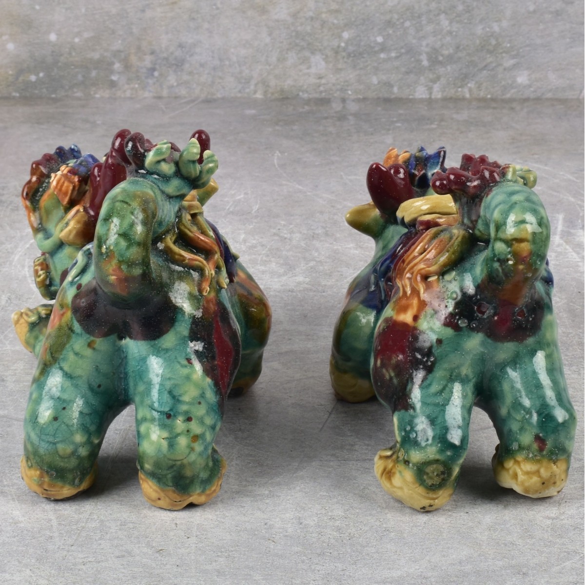 Chinese Wucai Pottery Foo Dogs