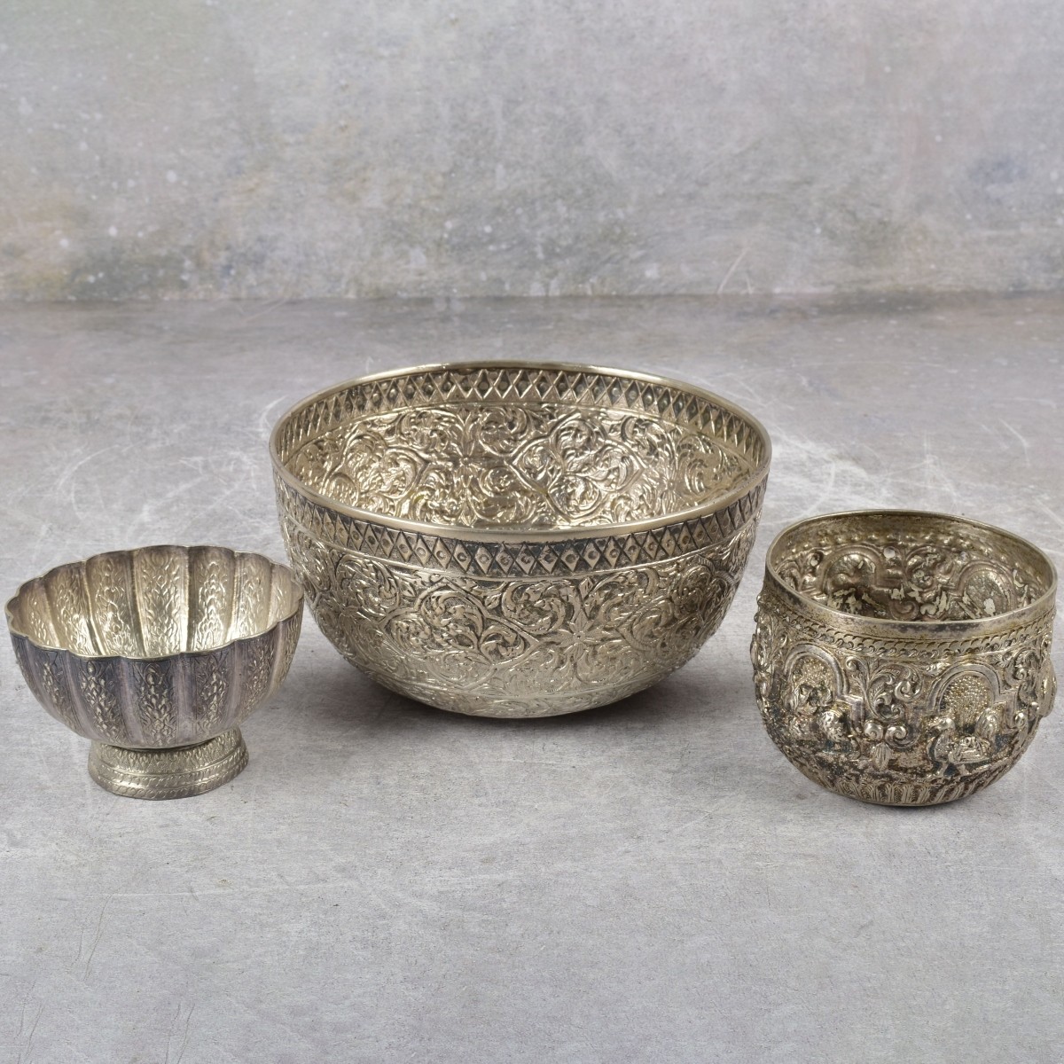 Burmese Silver Repousse Bowls