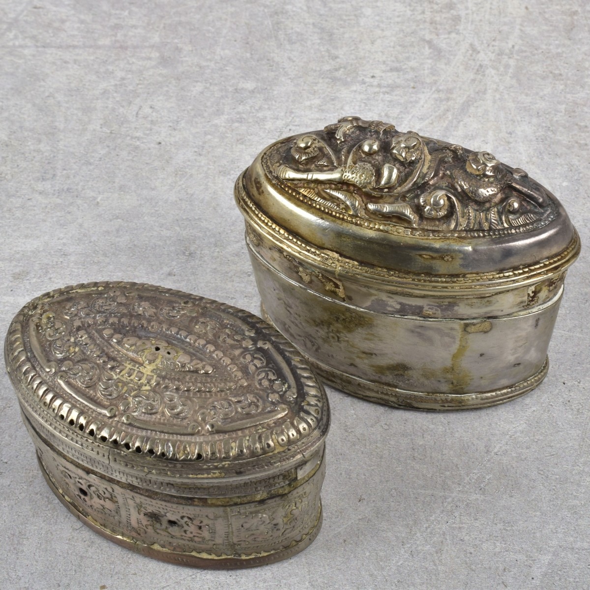 Burmese Repousse Silver Boxes