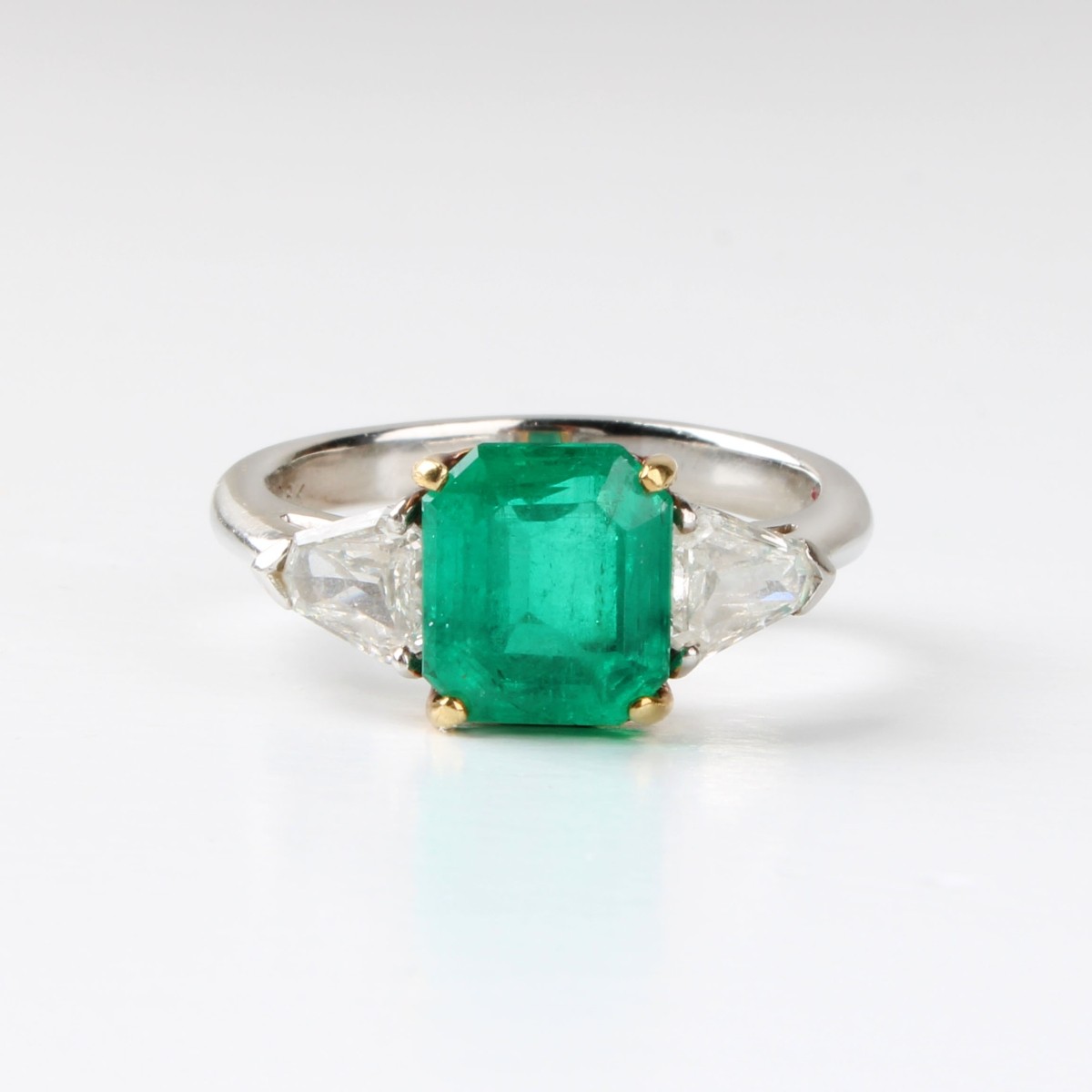 Emerald, Diamond, Platinum and 18K Ring