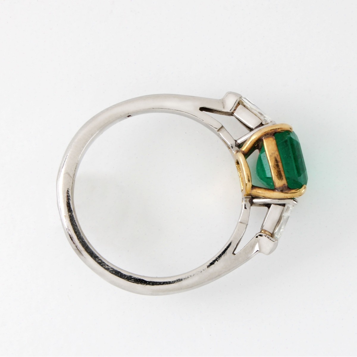 Emerald, Diamond, Platinum and 18K Ring