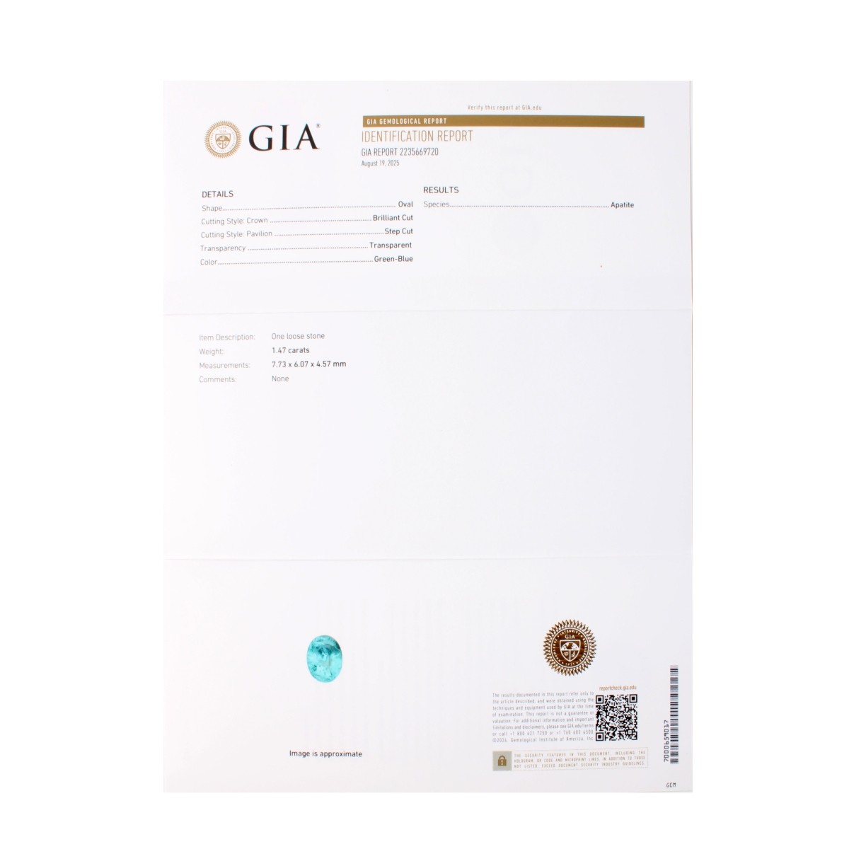 GIA 3.11ct Paraiba Apatite