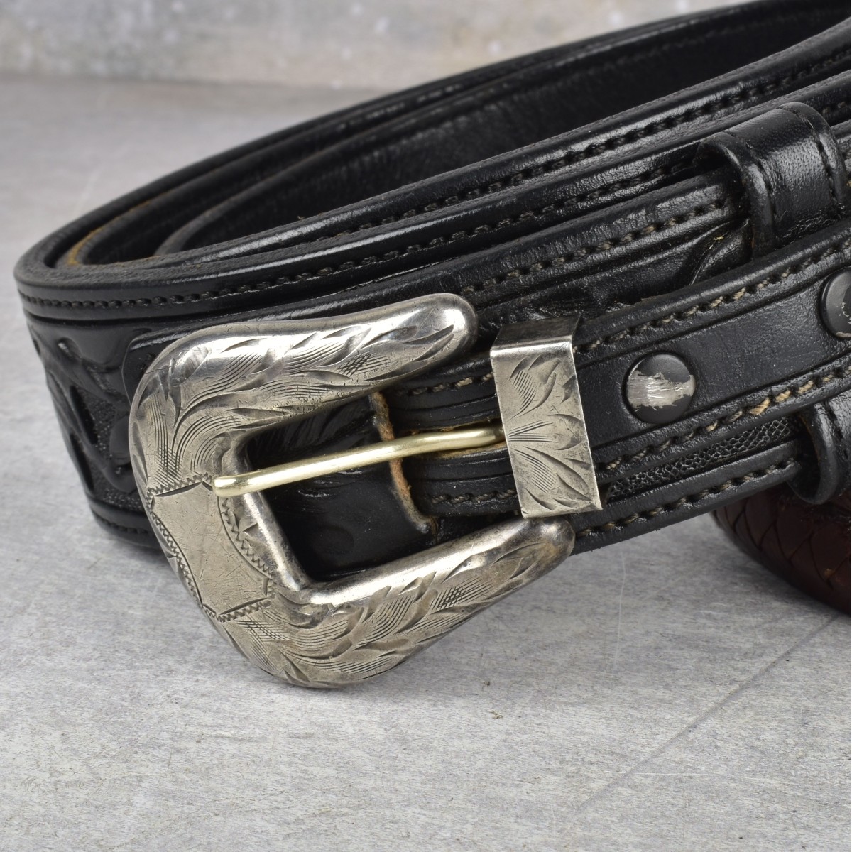 Vtg. Leather and Silver-Rose Gold Belts