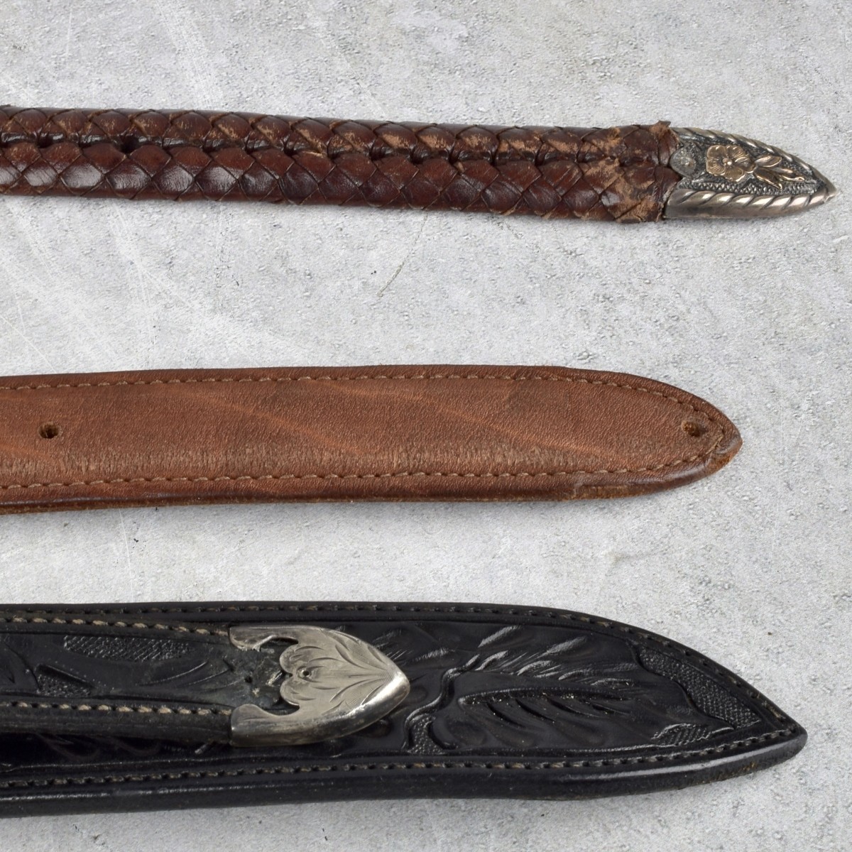 Vtg. Leather and Silver-Rose Gold Belts
