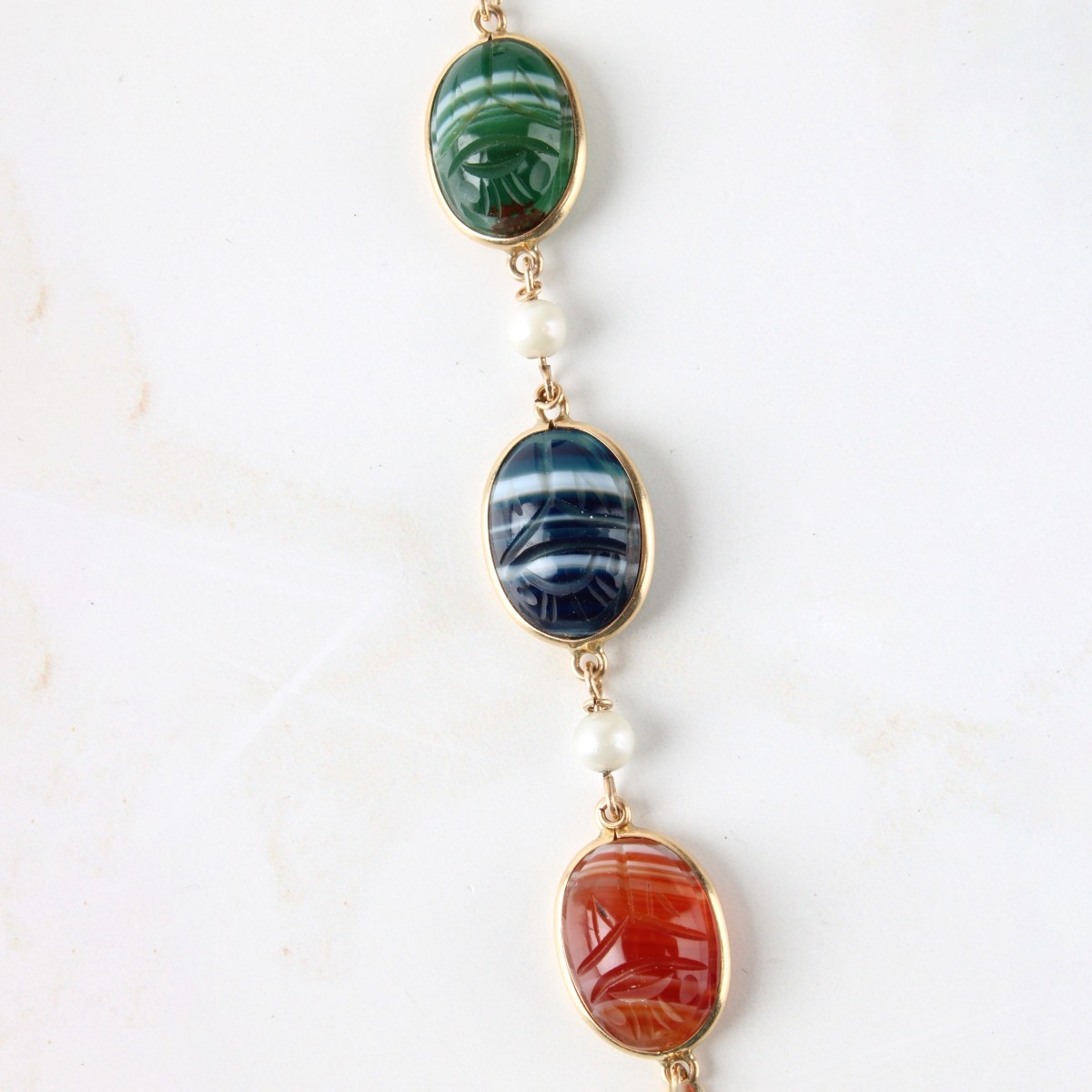 Vtg. 14K Yellow Gold Multi Gemstone Scarab Braclet