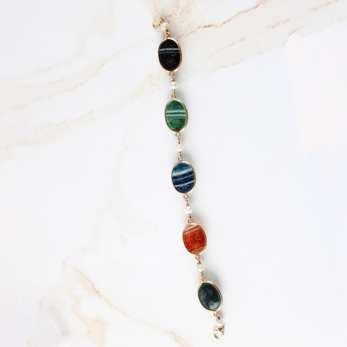 Vtg. 14K Yellow Gold Multi Gemstone Scarab Braclet