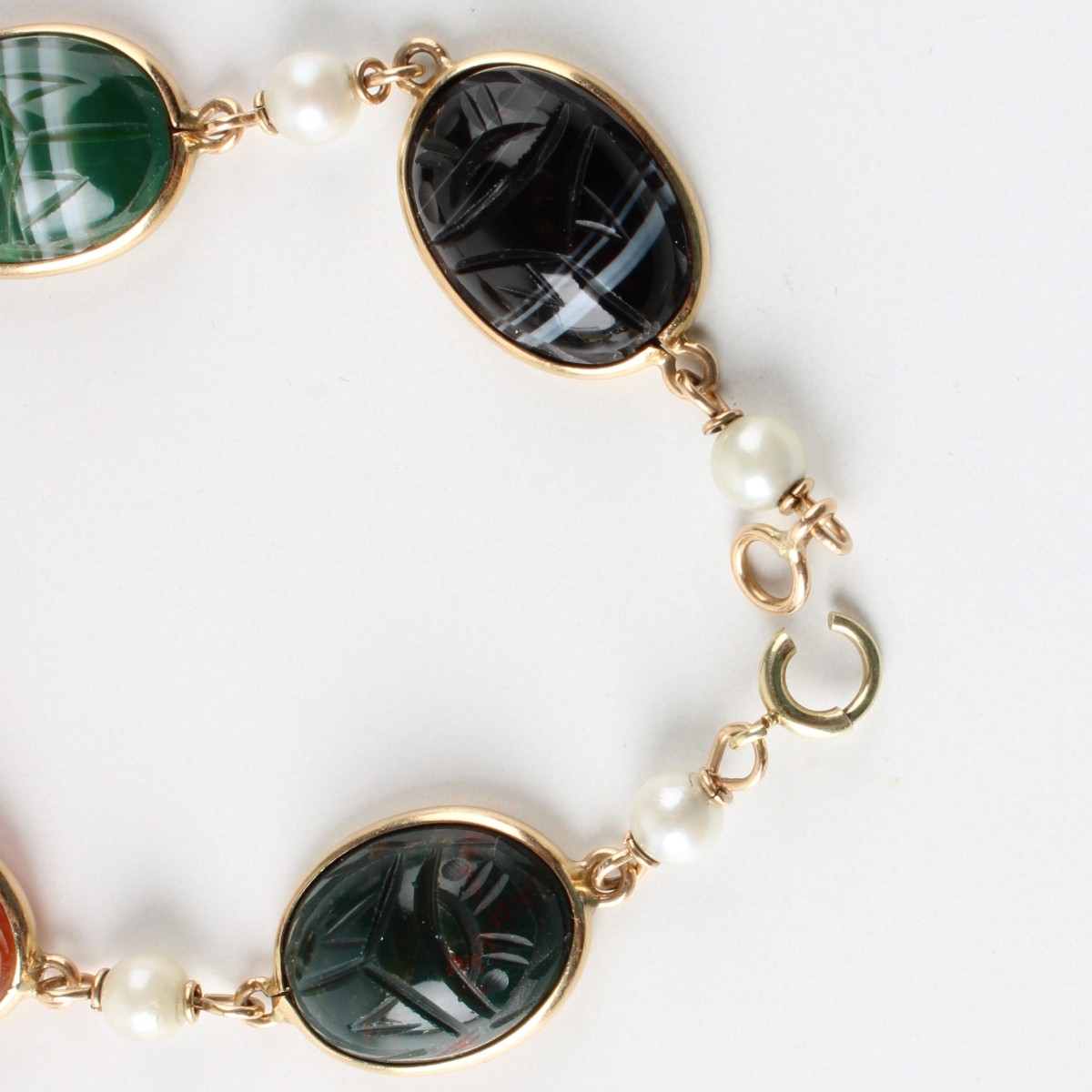 Vtg. 14K Yellow Gold Multi Gemstone Scarab Braclet