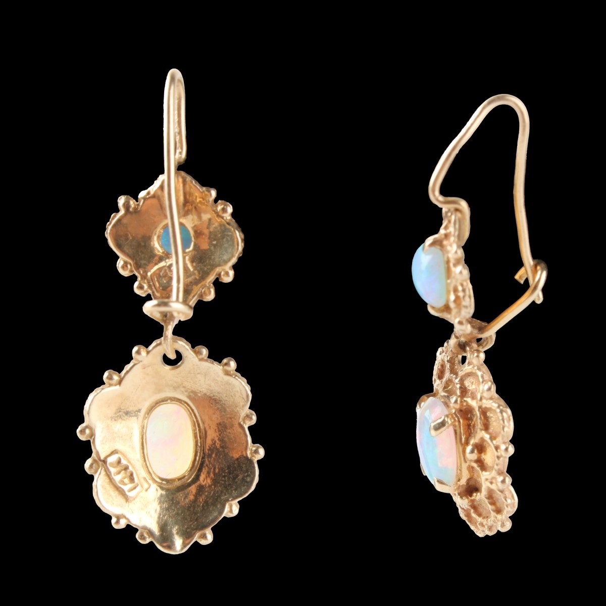 Vintage Pair of 14K Yellow Gold and Opal Earrings