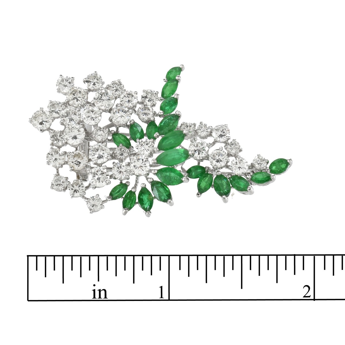 Diamond, Emerald and Platinum Brooch