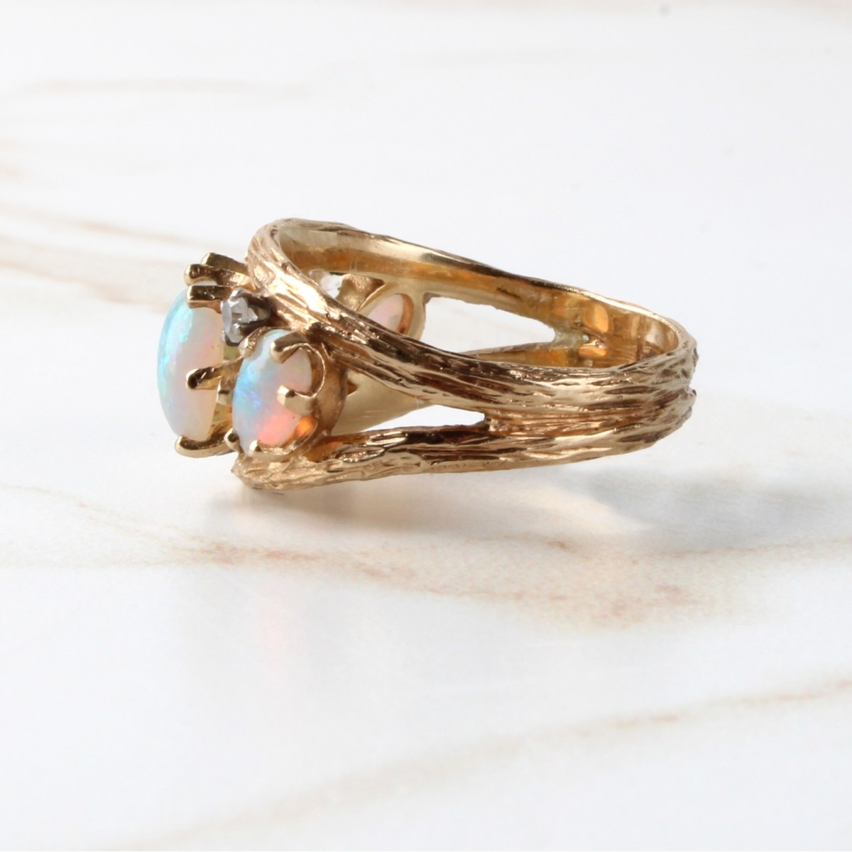 Opal, Diamond and 14K Ring